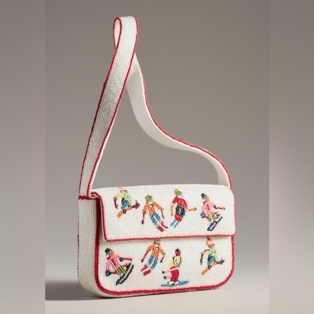 Anthropologie the Fiona beaded bag winter icon edition ski snow purse NWT